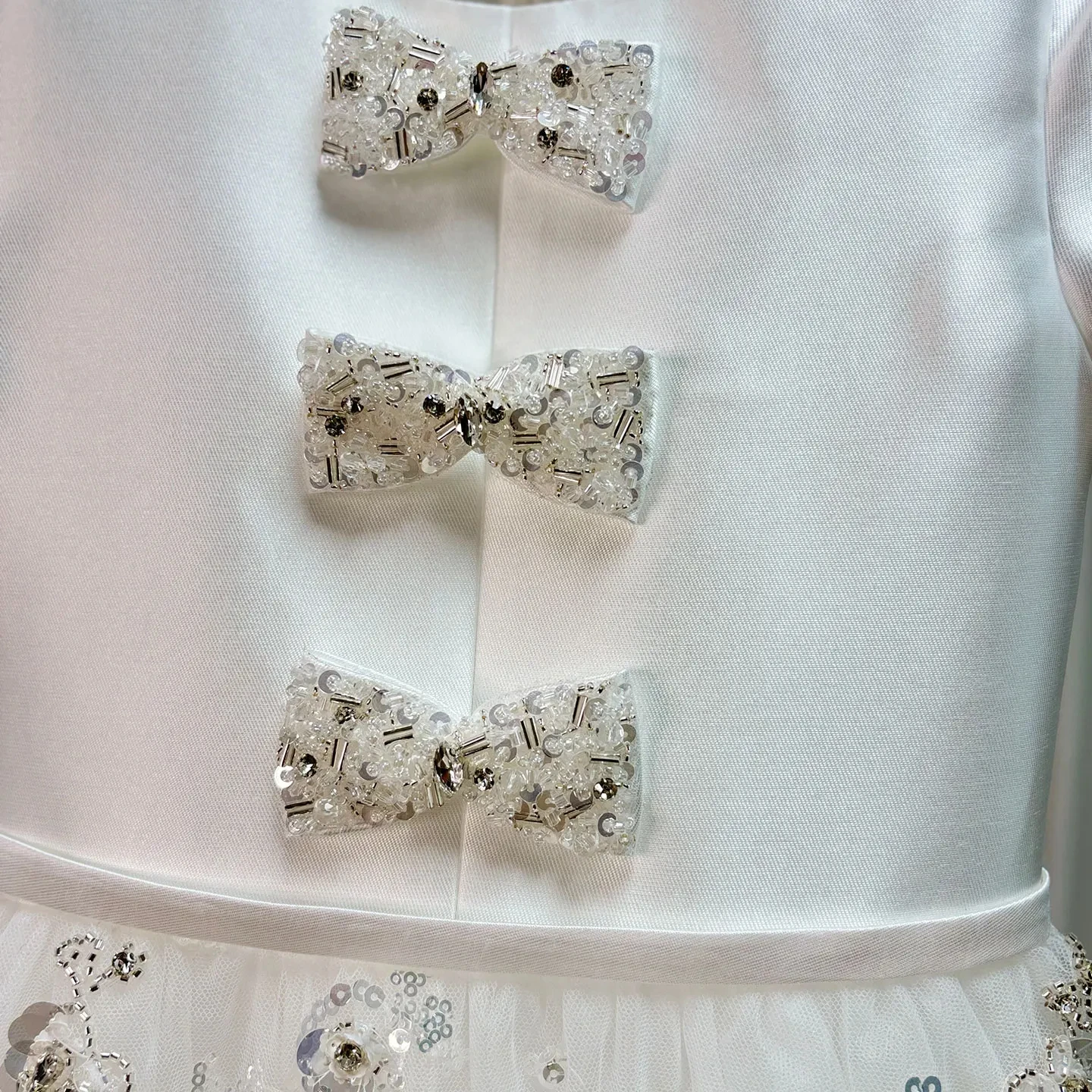 Customized Flower Girl Dress For Wedding Glitter Bow Short Sleeve Knee Length Elegant Kids Birthday First Communion Gown