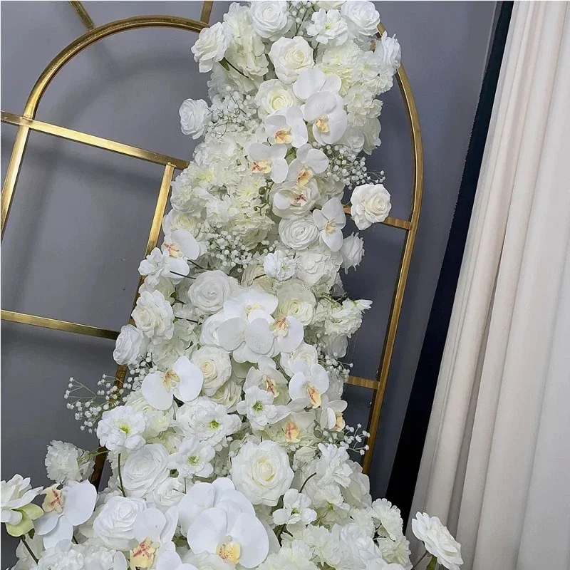 Wedding Party Supplies White Rose Baby Breath Floral Table Runner Artificial Flower Panel Sweetheart Table Decoration Flower