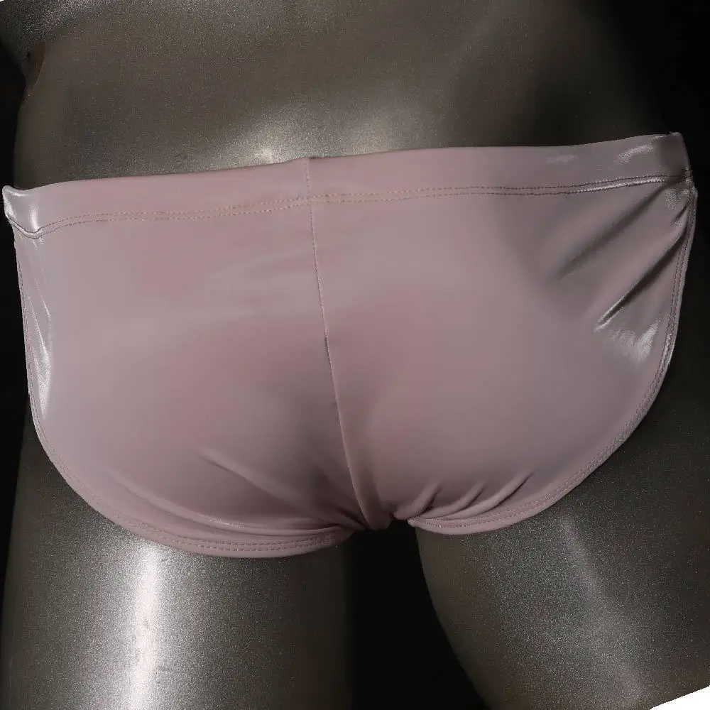 Men Low-Rise Plus Size Bright Faux Latex Leather Briefs PU Sharkskin Underwear U Convex Bag Stretch Package Hip Sexy Underwear