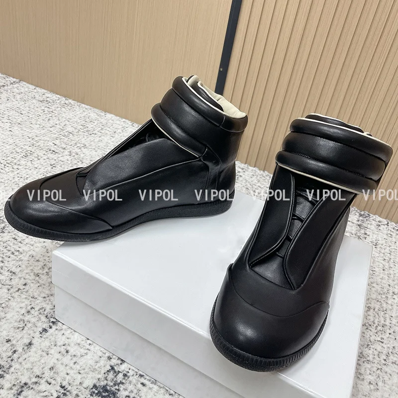 Unisex Genuine Leather High Top Ankle Boots Futuristic Padded Wide Strap Cuff Slip On Streetwear Fashion Sneakers  Casual Shoes view 2