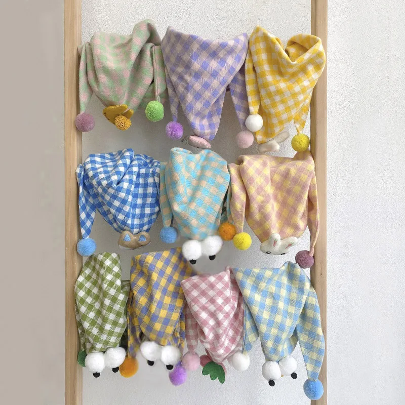 Children Scarf Cute Cartoon Short Scarves Spring Autumn Baby Neck Protection Bib Plaid Triangle Drool Towel Kids Neckerchief