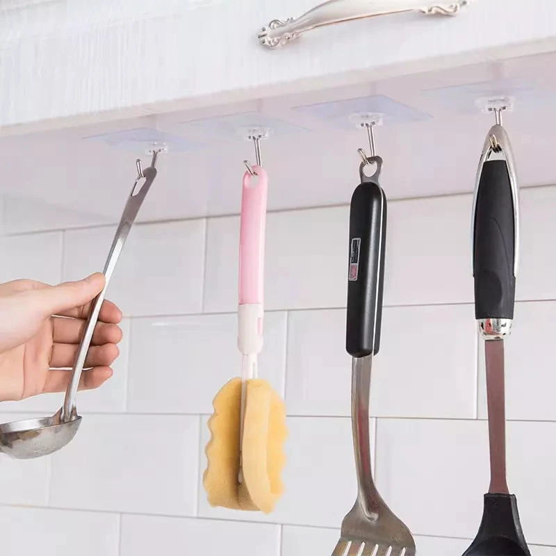20pcs Transparent Hook Strong Self Adhesive Hooks Key Storage Hanger for Kitchen Bathroom Door Wall Multi-Function