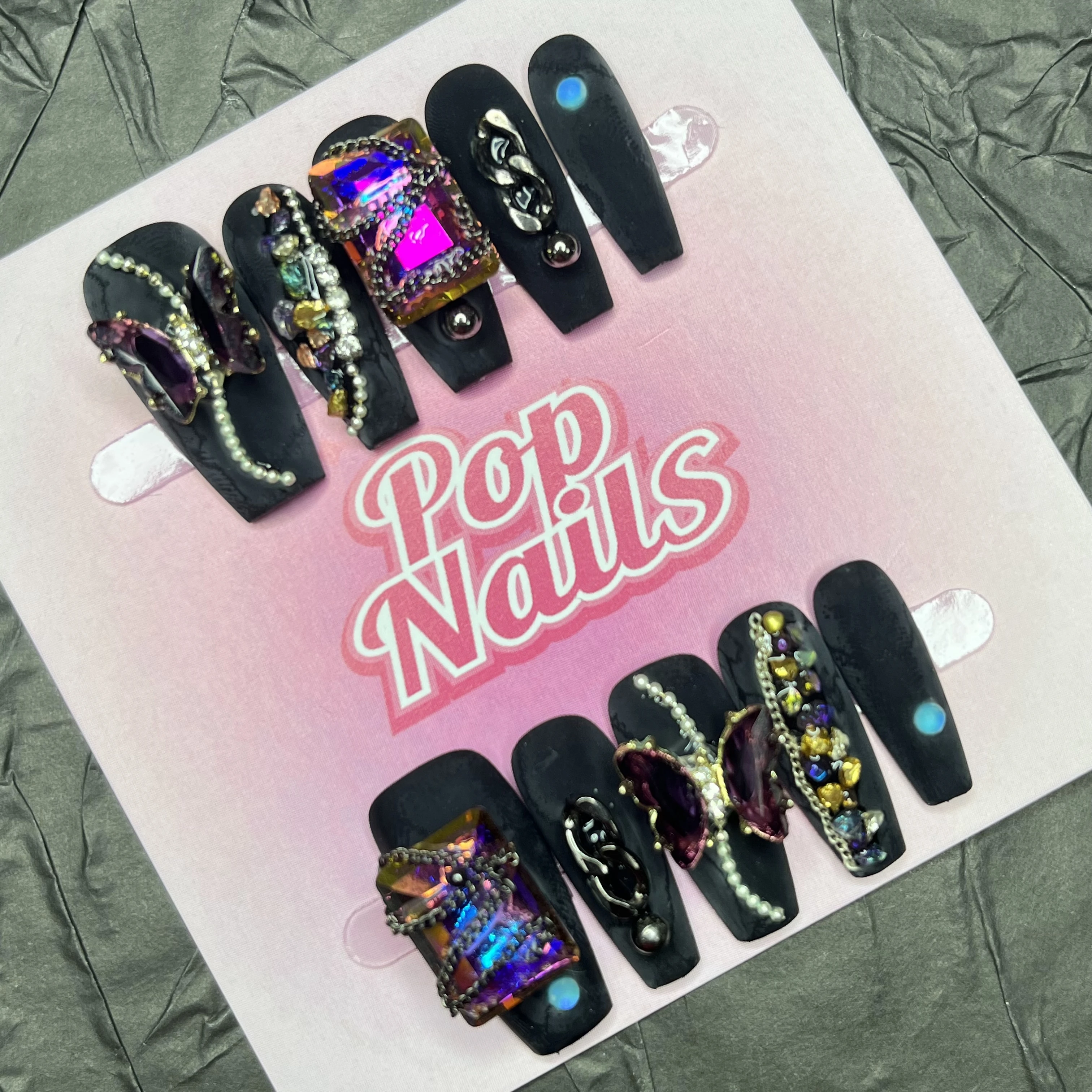 

10pcs Handmade Press on Nails Black Matte Press Ons Nail Art Dark Color Y2k Long Medium Coffin Pressons 3D Fake Nail Tips Nails