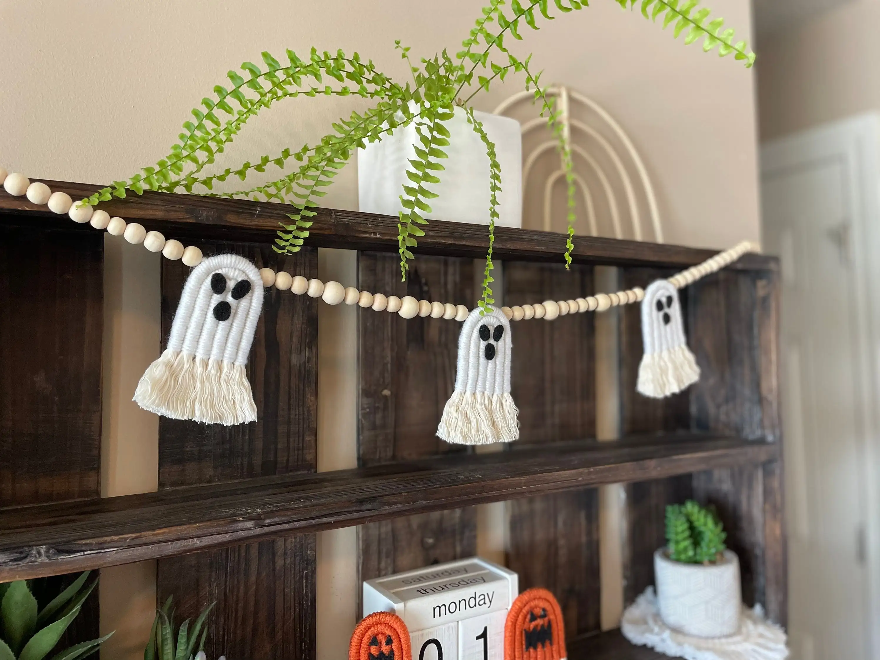 Halloween Macrame Rainbow Garland Ghost, Ghost Garland, Beaded Garland, Fall Macrame Rainbow, Halloween Macrame Decor, Boho Hall