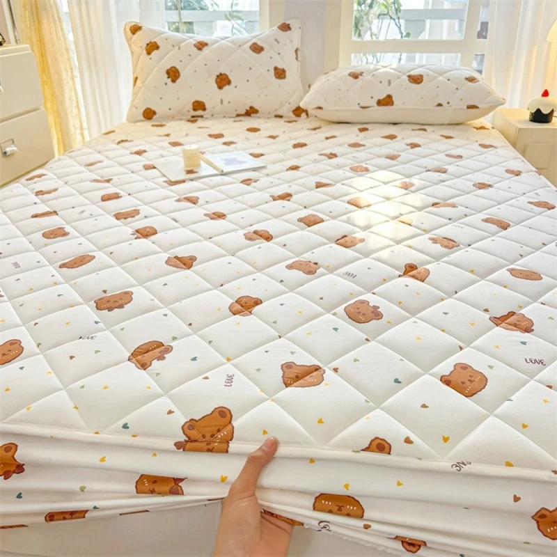 

Class A warm washed cotton printed padded mattress single piece protective cover