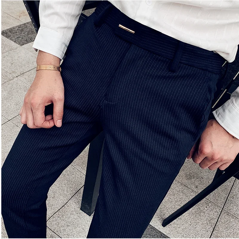 Suit Trousers for Men Dress Pants Autumn New Pinstripe High Quality Business Casual Fashion Men\'s Clothing Full Length Pants