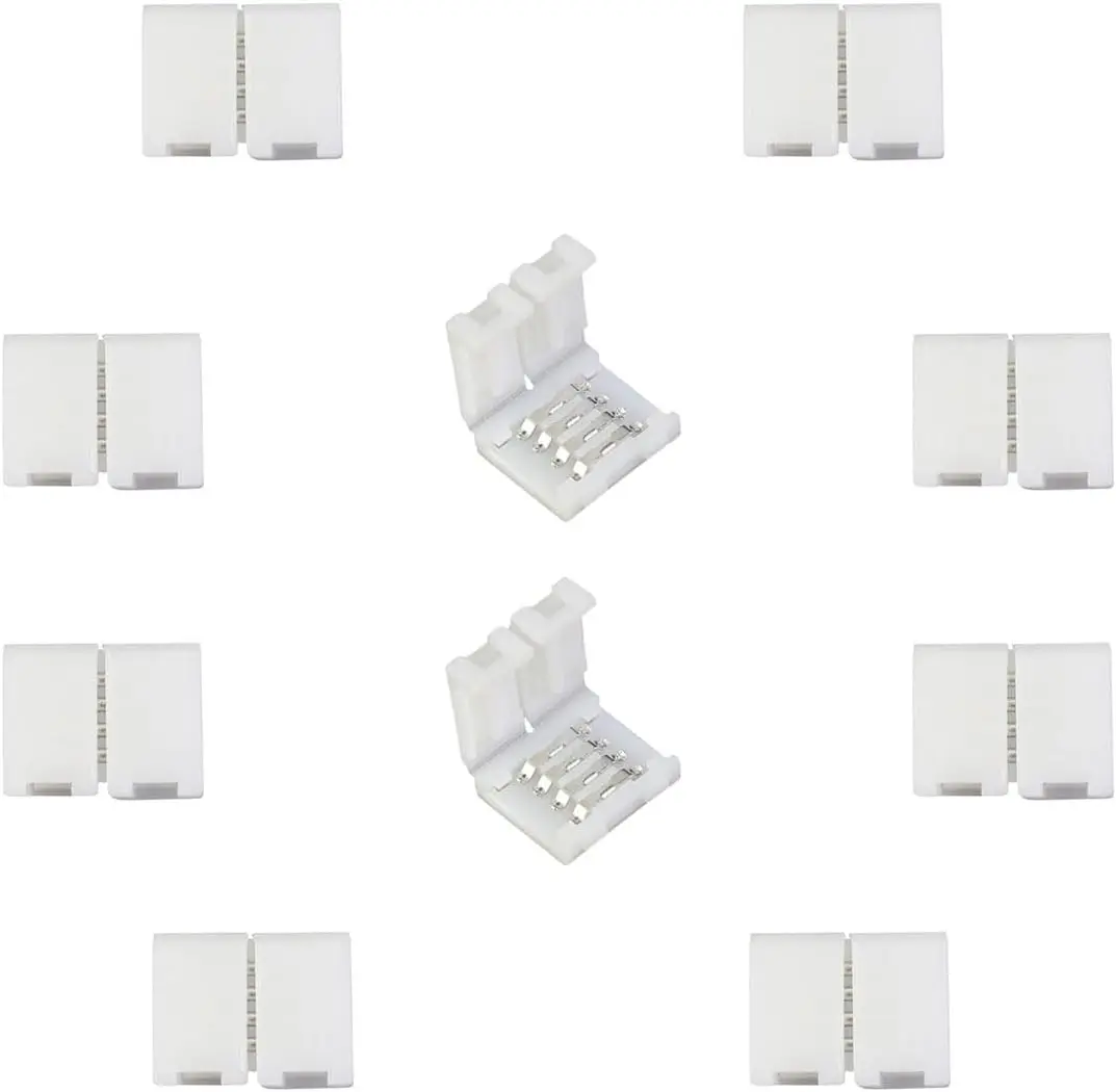 10 PCS 4-pin 10mm L Shape LED Strip Solderless Connector For 5050/3528 RGB Strip PCB No Soldering Corner Connector Strip