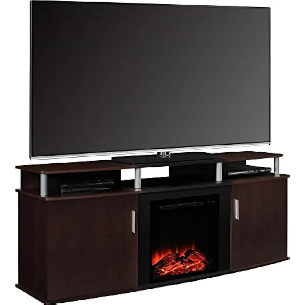 

Carson Fireplace TV Stand for TVs up to 70 Inch, Replaceable Electric Fireplace Insert Heater, Realistic Log and Flame Effect,