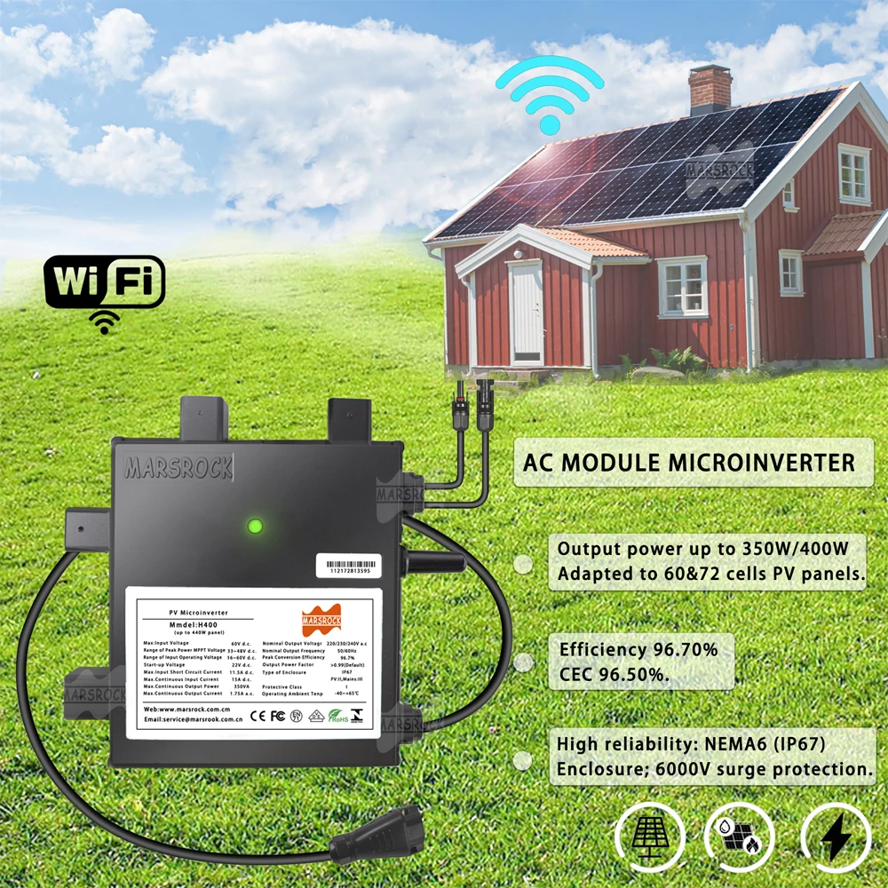 350W Solar Inverter Smart On Grid Micro Inverter 22-60VDC For 400W Solar Panel Power Generator System and 230VAC Home Grid