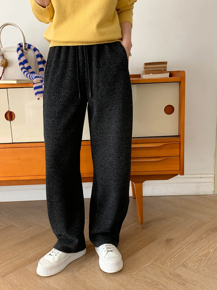 

Women's Winter Casual Drawstring Velvet Wide Leg Pants Comfortable Loose Fit Trousers