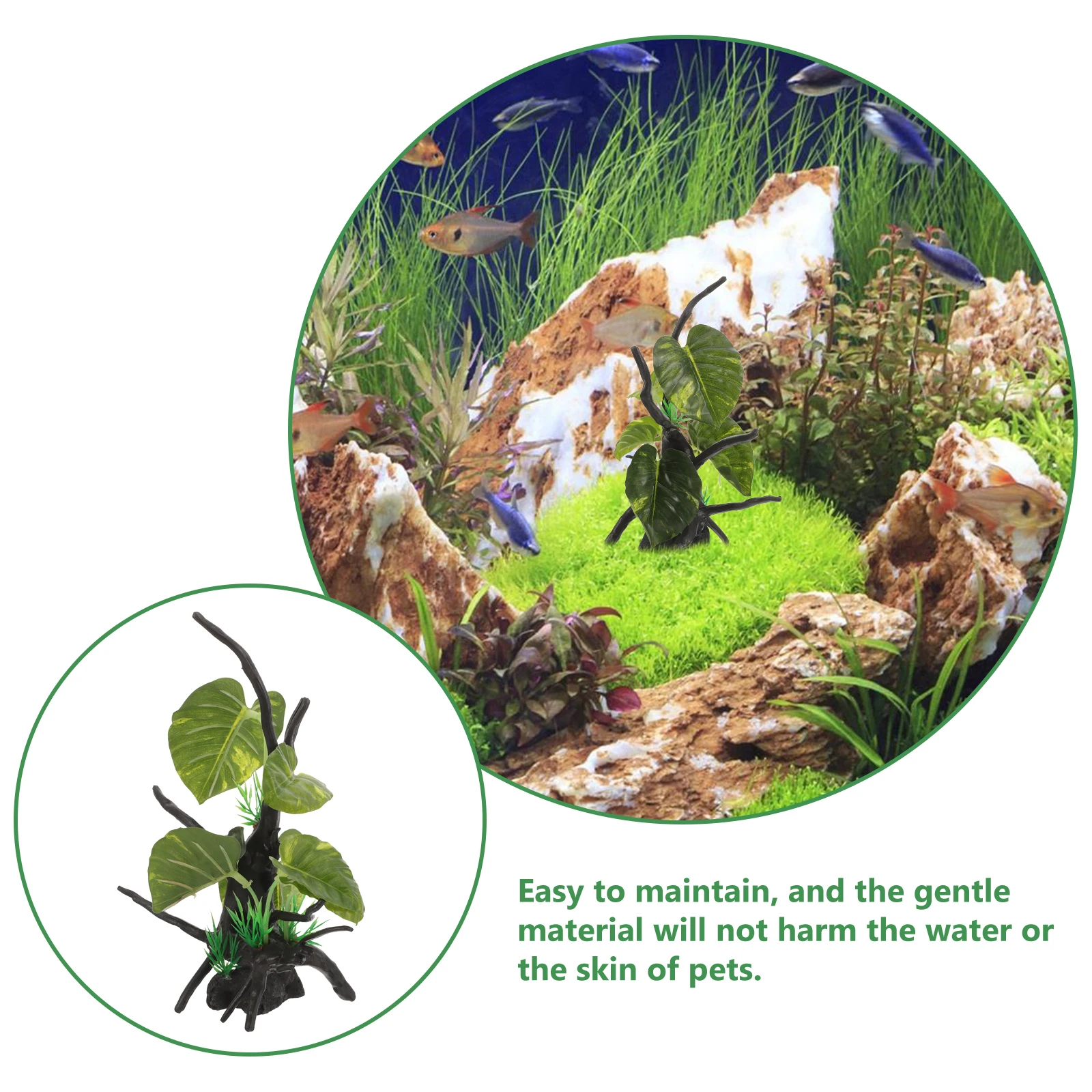 

Aquarium Decorative Tree Root Green Leaves Resin Fish Tank Plant Decor Lifelike Safe Material Water Accessories L scape