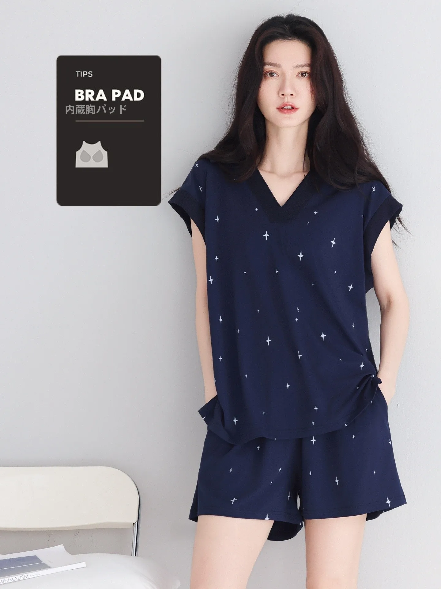 women's-summer-short-sleeve-sleepwear-set-with-chest-pad-cool-feeling-cotton-thin-high-sensation-home-clothes-casual-style-lo