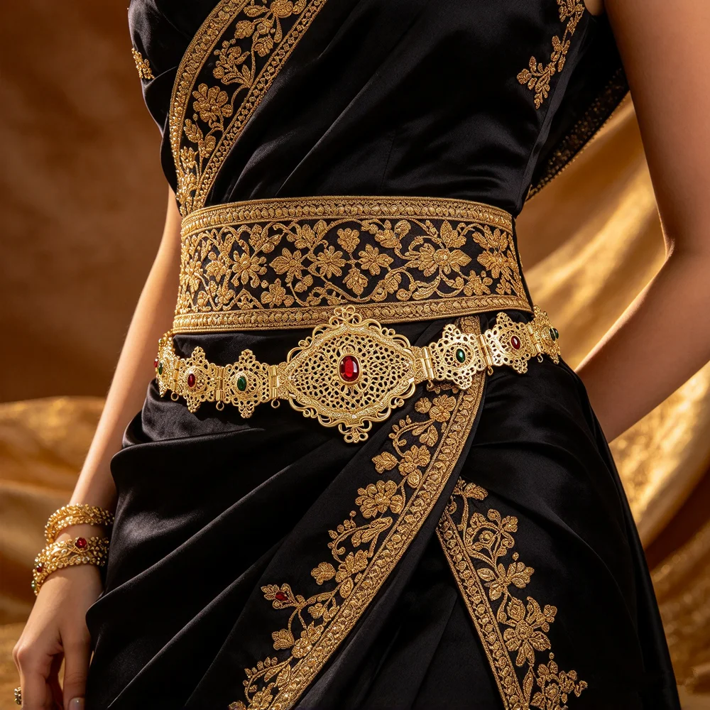 Algerian Bride Vintage Metal Belt Middle East Women's Traditional Festival Clothing Accessories Alloy Waist Chain Jewelry