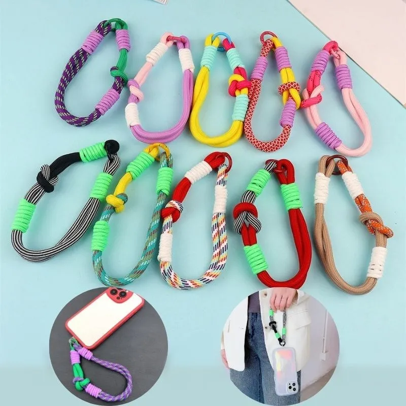 Korean Mobile Phone Knot Lanyard Cute Portable Phone Rope Chain Coloful Anti-loss Wrist Strap Weave Short Wrist Band Keychain