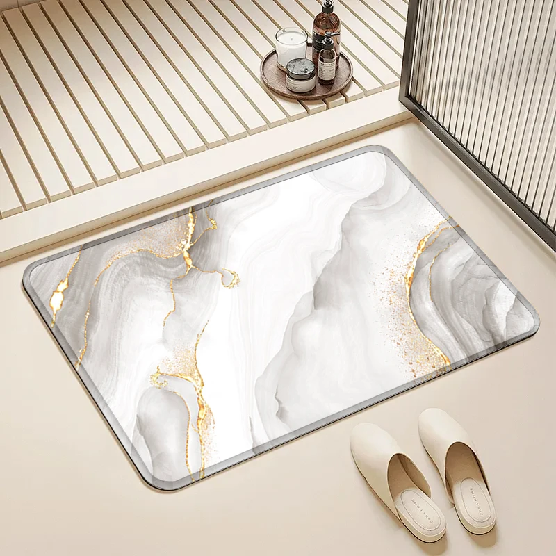 

White Gold Marble Pattern Door Mat Non-Slip Absorbent Floor Rug for Home Entrance Bathroom Decor
