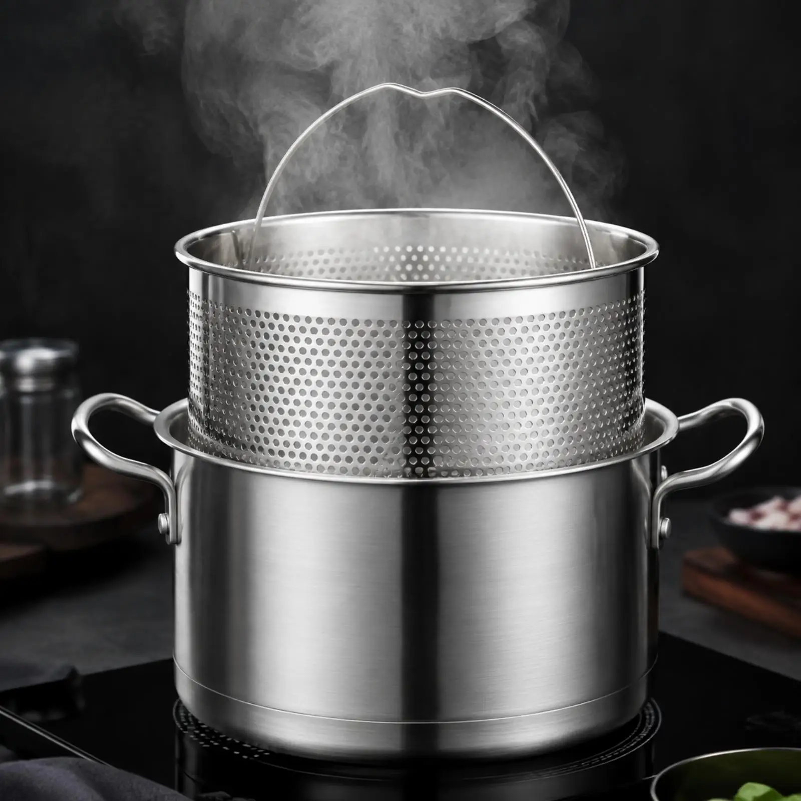 Stockpot with Steamer with Frying Insert | Induction Compatible Composite Base, Versatile, Stainless Steel Stockpot, for Batch