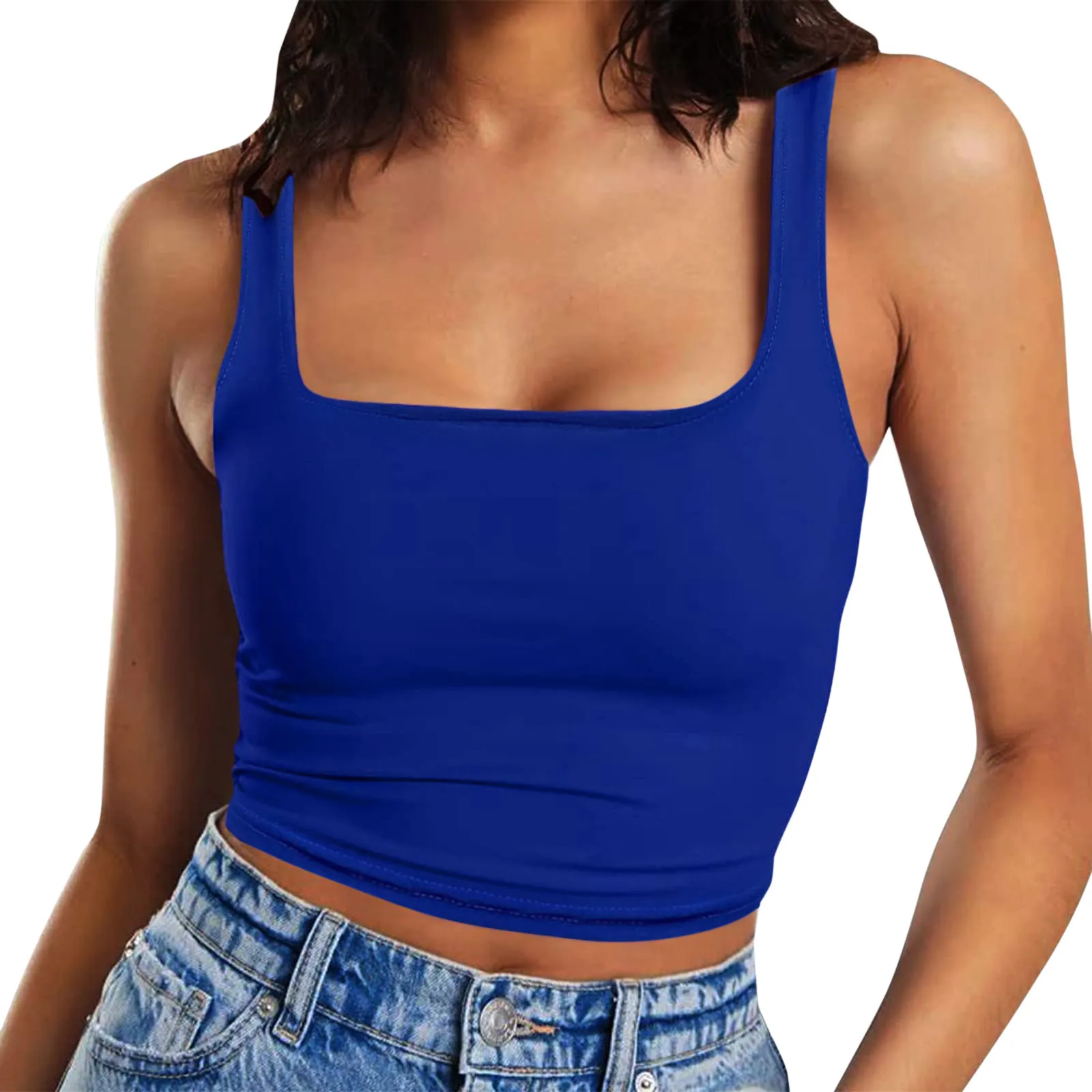 

Women Square Neck Cropped Tank Top Solid Color Slim Vest Crop Top Basic Gym Sports Workout Tanks Y2k Streetwear Party Club Camis