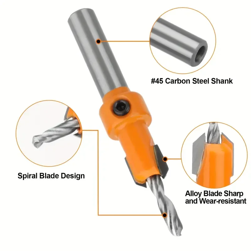 HSS Woodworking Countersink Router Bit Set, Extrator de Parafuso Remon, Demolição para fresa de madeira, 5pcs por conjunto