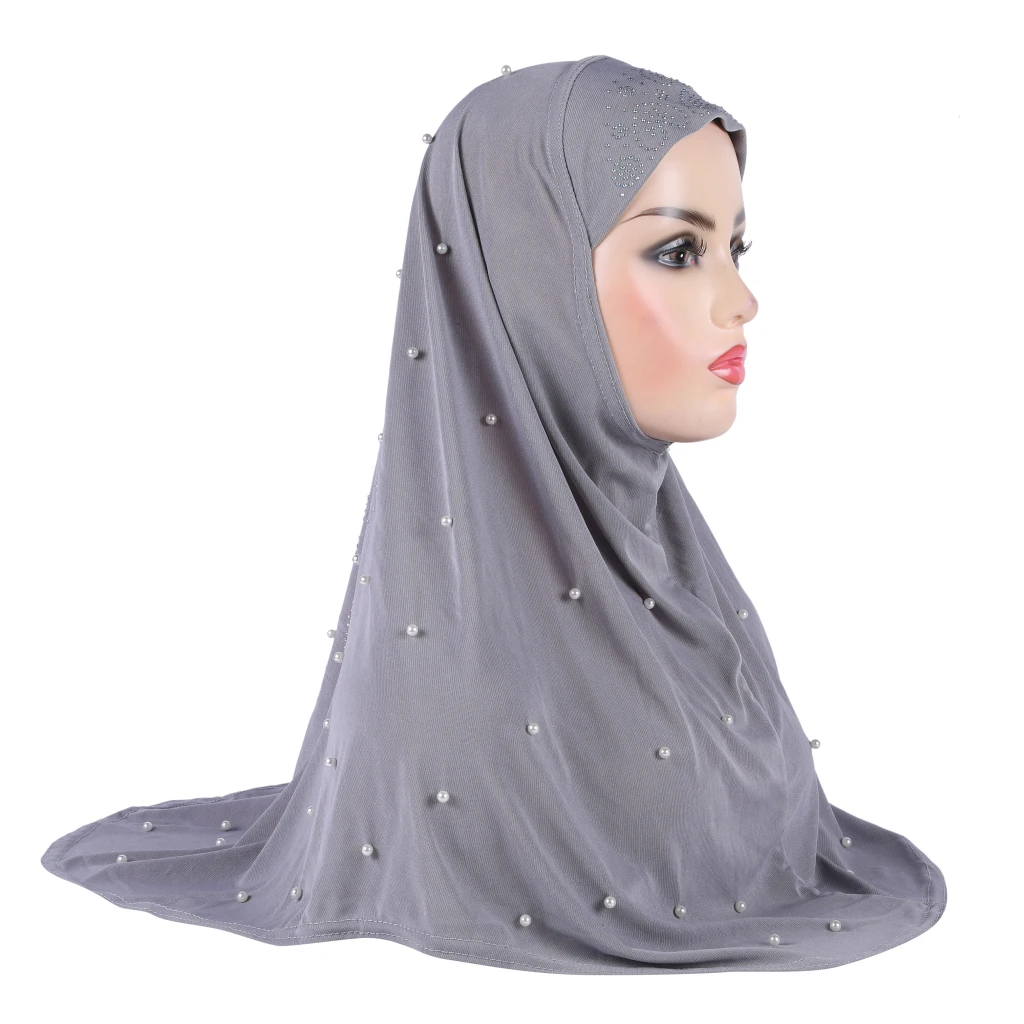 H016 Beautiful adults medium size muslim hijab with handmade beads islamic scarf shawl headscarf hat armia pull on wrap