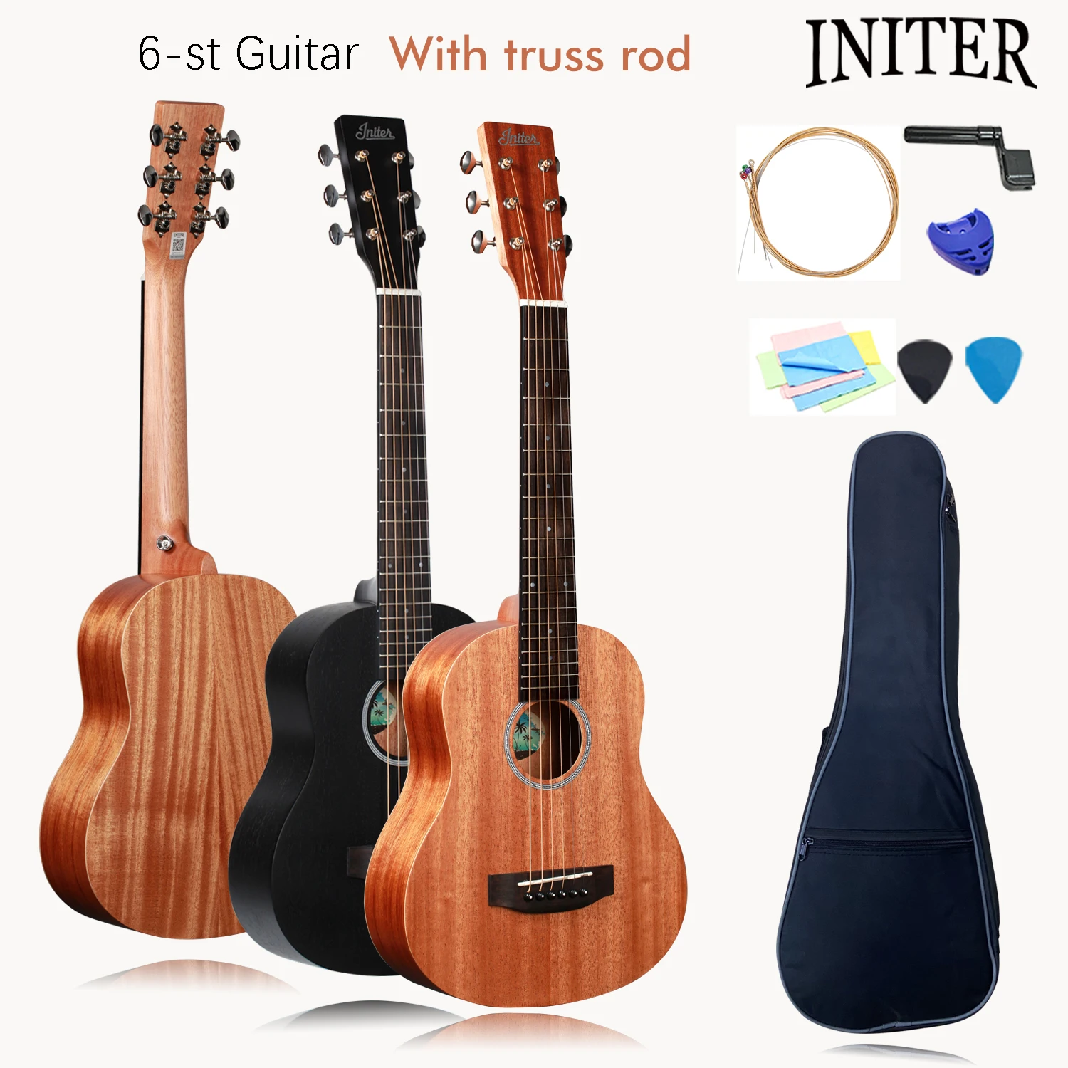 INITER 30inch Travel Guitar Mahoney Wood Small Guitar Suitable ForBeginners and Children With truss rod