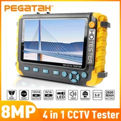 PEGATAH 8MP 4 en 1 probador CCTV Monitor de cámara de 5 pulgadas 4K AHD/CVI/TVI CVBS probador de cámara analógica con entrada HDMI VGA prueba de Cable UTP