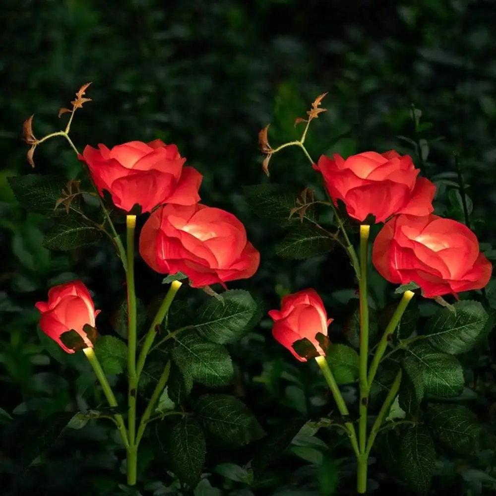 1pc Solar powered 3-head rose lawn lamp, creative gifts prepared by mother and female friends, garden Christmas decorations