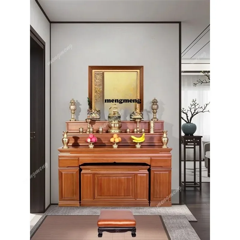 M138 household stepped Buddhist shrine cabinet three-layer solid wood new Chinese simple Buddhist altar middle hall table