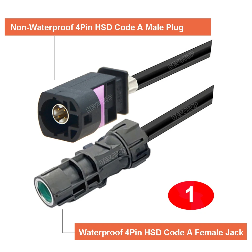 1PCS Non-Waterproof HSD A Male to Waterproof HSD A Male / Female Black Connector Car LVDS Video Line High Speed 4 Core 535 Cable