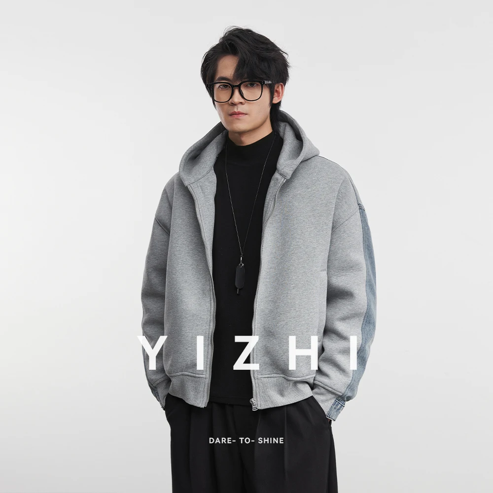 

Fashion Men's Two-piece Down Jacket 2025 Winter New Denim Color-blocked Down Liner Detachable Two-piece Coat Top Jacket