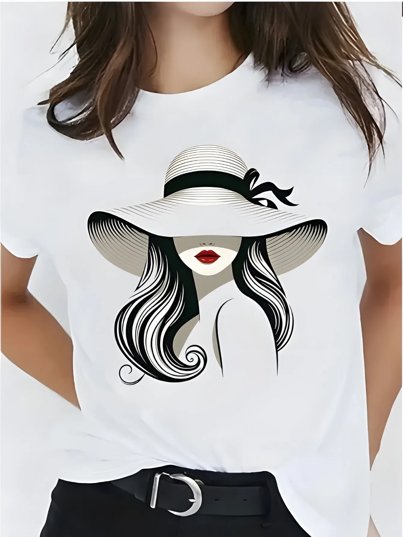 T-shirt stampata con motivo ritratto alla moda T-shirt regalo per campeggio e vacanze lavabile in lavatrice adatta