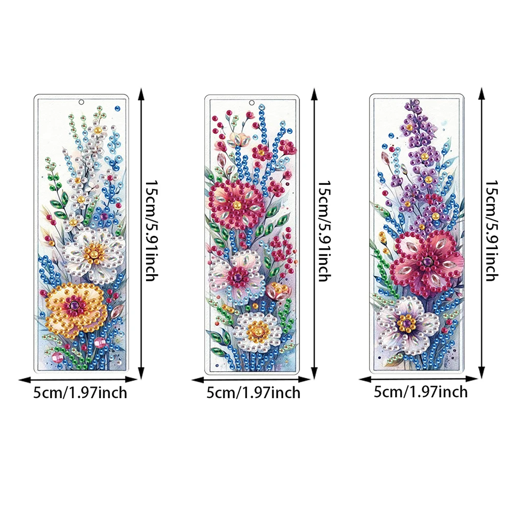 3 ชิ้นรูปร่างพิเศษดอกไม้เพชรบุ๊คมาร์คโครงการศิลปะ 5D DIY เพชรภาพวาดบุ๊คมาร์ค DIY บุ๊คมาร์คเพชรจิตรกรรมชุด