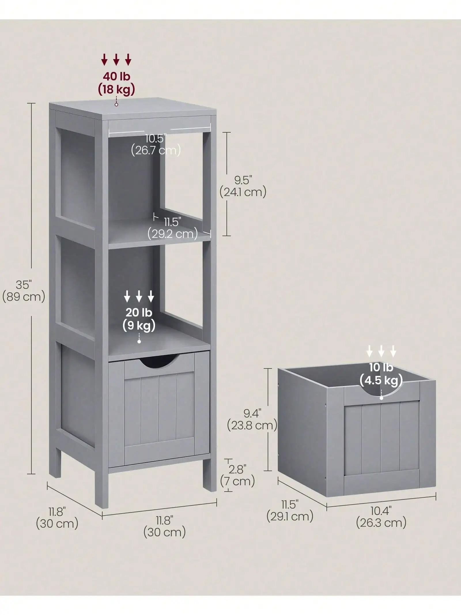 VASAGLE mobile da pavimento per bagno, supporto per portaoggetti per bagno, unità angolare multifunzionale, 2 cassetti