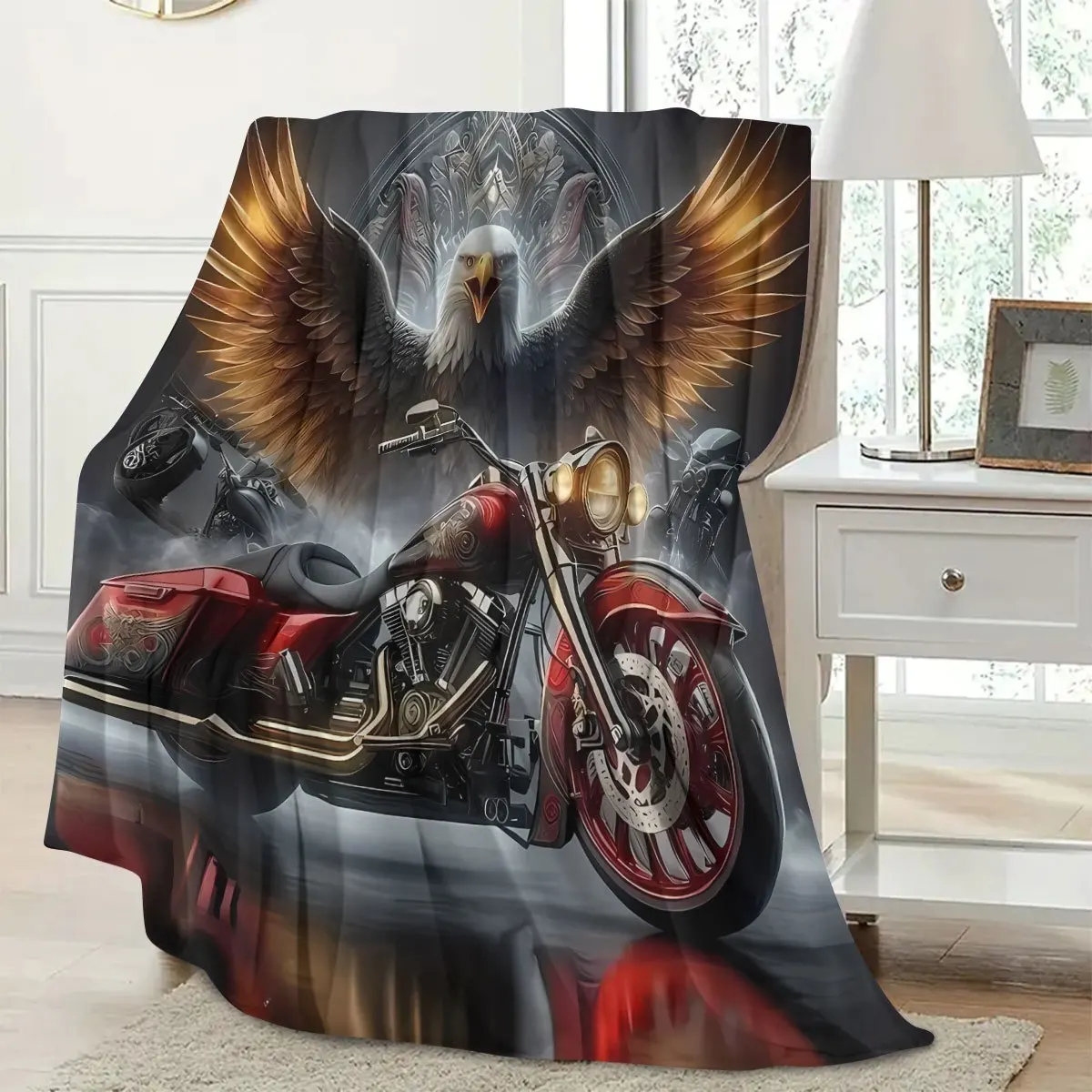 بطانية رمي من الفلانيل مطبوعة على شكل نسر للدراجات النارية والنسر، بطانية صوف ناعمة ومريحة للأريكة، والترفيه المنزلي، والتكييف، والقيلولة، والمكتب B #5