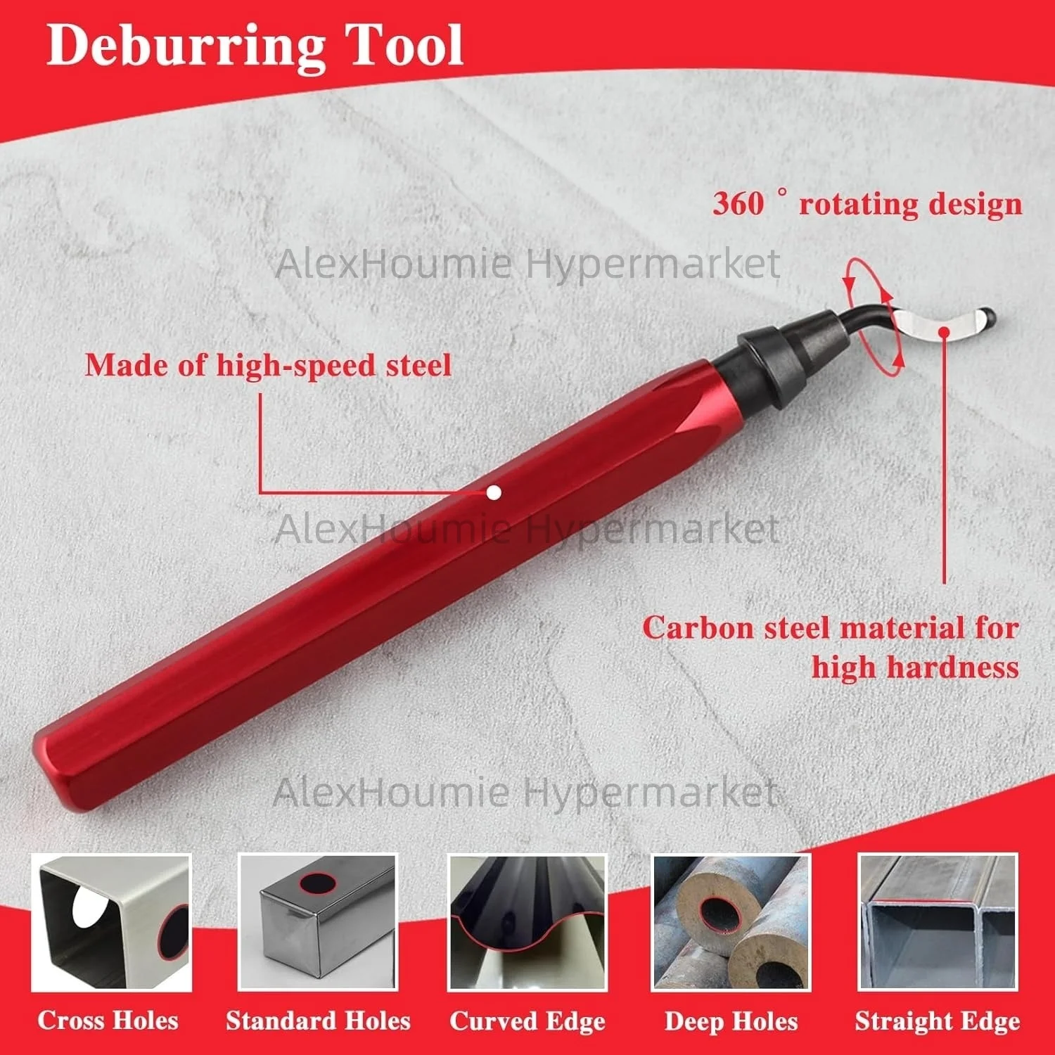RB1000 Hand-Entgratungswerkzeug aus Metall, rot, mit 360-Grad-Drehmesser für den 3D-Druck, Holz, Metall, Kunststoff, Aluminium, Kupfer, Stahl