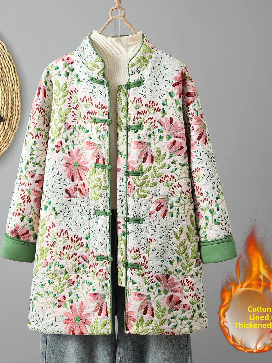 

New Chinese Sle Heavy Embroidery Winter Coat Thiened Cotton Jaet Women's Faionable Mommy Winter Clothes Floral Pattern