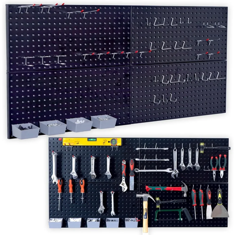 

Pegboard Organizer Garage Storage - 48pcs Pegboard Hooks Set, Pegboard Tool Organizer with 48x24 Inch Steel Peg Board