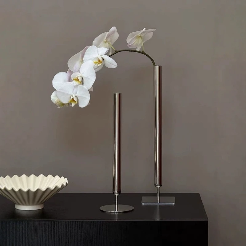 Metal Stainless Steel Vase Ornament Italian Minimalist Decoration High-End Artistic Home Slender Floral Ware Table Decoration