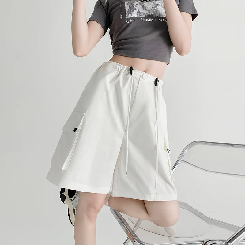 Women's pure cotton washed shorts, summer new loose straight leg work pants, casual spicy girl wide leg sports shorts