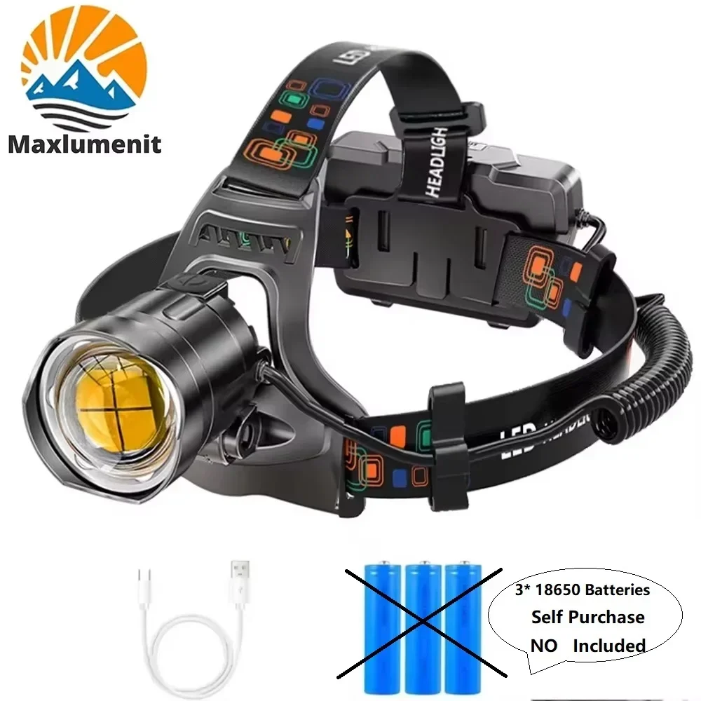 XHP100 Led Headlamp Zoomable Rechargeable High Power Headlight Waterproof Camping Hunting Fishing 18650 Battery*3 NO Included