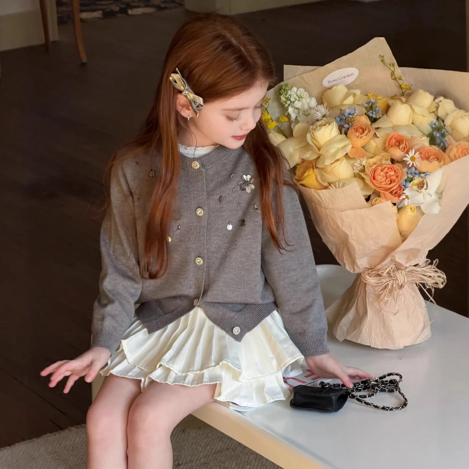 

Children Clothes Girls Cardigan 2026 Spring New Sweet Sweater Round Neck Soft and Fluffy Fashionable Kids Sweater Coat