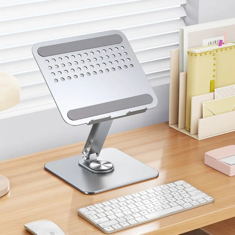 P30 Portable Metal Laptop Stand for Desk Adjustable Height 360 Rotating Base Ergonomic Laptop Riser Collaborative Work