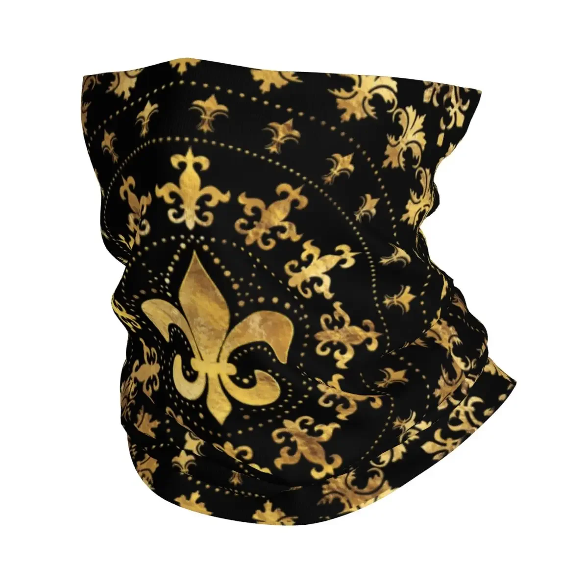 Gold And Black Fleur De Lis Neck Gaiter Men Women Windproof Winter Fleur-De-Lys Lily Flower Bandana Scarf for Cycling