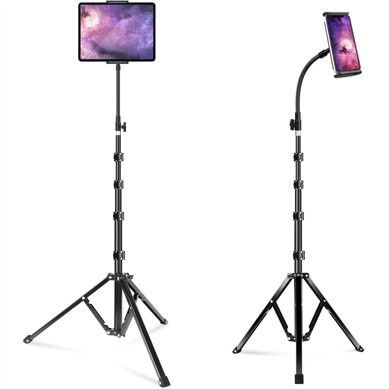 

72" Adjustable iPad Stand Floor, Heavy Duty Tablet Tripod Holder with Flexible Gooseneck for iPad Pro 12.9 Mini Air iPhone