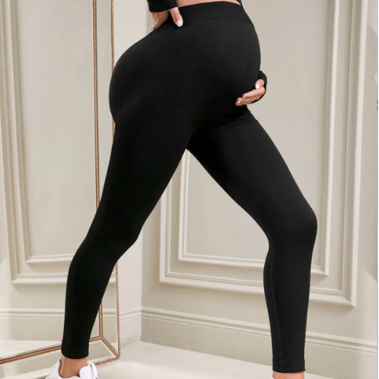 

2026 Новые брюки для йоги для беременных, бесшовные вязаные леггинсы с высокой талией и подтяжкой живота, облегающие леггинсы для беременных на весну и осень