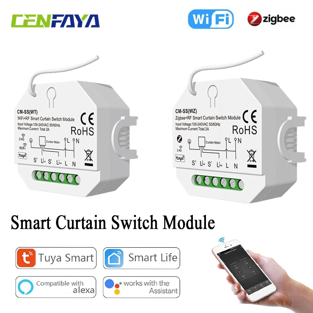 Smart RF Curtain Switch for Roller Shutter Electric Motor Tuya Smart Life App Voice Control with Google Home Alexa Voice Control