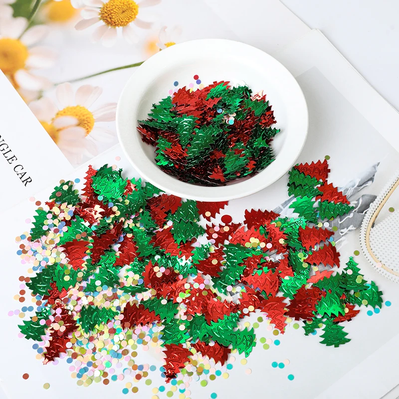 Mix Color Christmas Green Leaf Red Flower Confetti Tinfoil Sequins DIY Christmas Decor Debris Christmas Gift Table Decorations