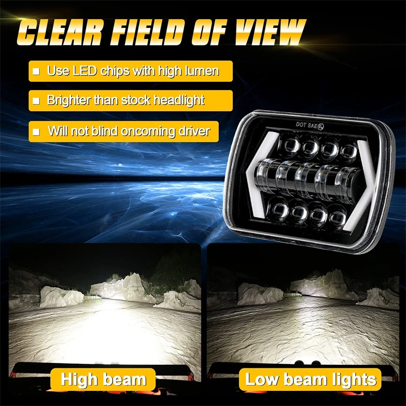 Square LED H4 Headlights Fog Light 7x6 7X5 inch Hi/Lo Beam Headlamp for Chevrolet Jeep Cherokee XJ Dodge Nissan 240SX Truck