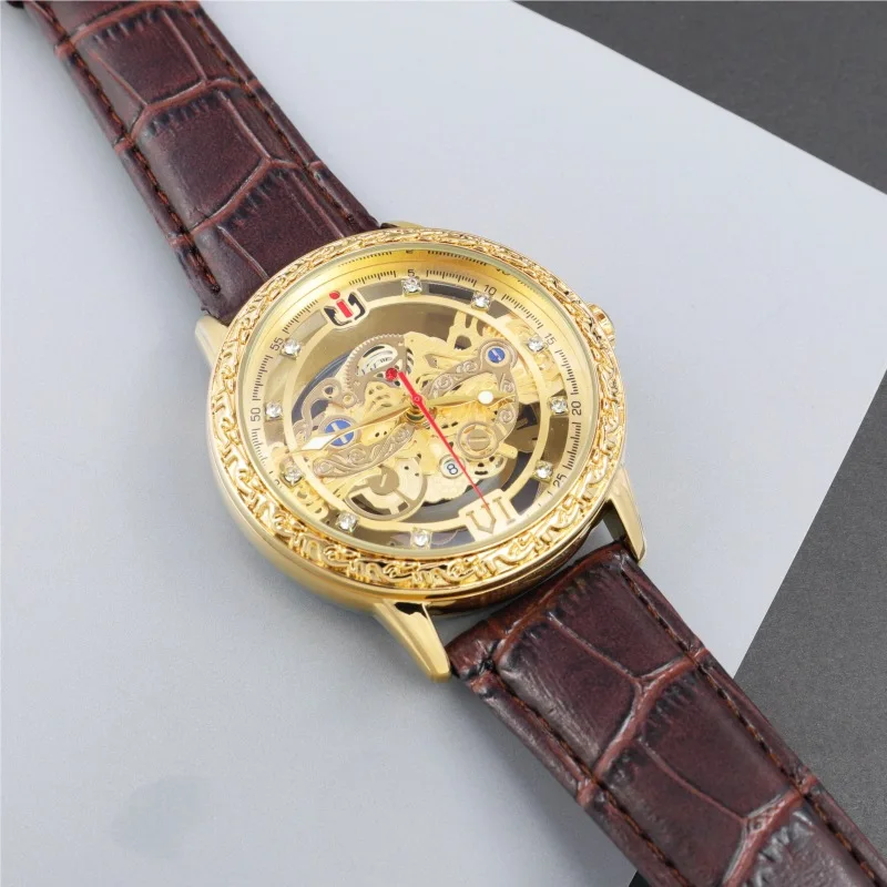 NEPIC Men Quartz Watch Rectangle Square Dial Skeleton Gold Sliver Watches Male Luxury Business Man Roman Numerals New Wristwatch