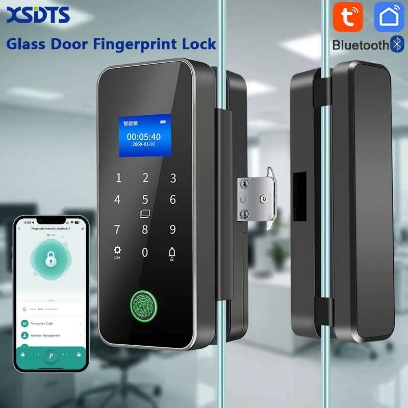Smart Door Lock Fingerprint Glass Door Remote Control Tuya APP Card Digital Code Electronic Suitable offices