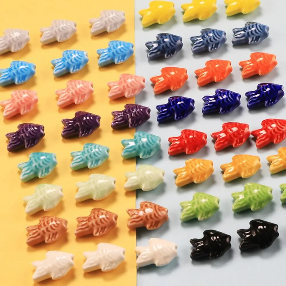 10pcs Handmade Craft Fish-shaped Bead Ceramic Fresh Color Ceramic Spacer Loose Beads Necklace Earrings Bracelet Making Kit